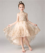 Vestido de festa infantil, elegante, em tule dourado, vestido de primeira comunhão, sem mangas, para crianças, vestido de princesa, para casamento, 1-14 anos 2024 - compre barato