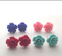 Fashion jewelry Free Shipping  Wholesale 4pairs 12mm lapis lazuli & coral flower earring - silver ^^@^Noble style Natural Fine j 2024 - buy cheap