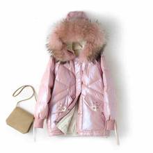 Glossy shiny Long down coats Winter real raccoon fur down coats female thicker warm fur coats realur hooded Parkas F2277 2024 - buy cheap