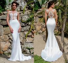 Vestidos de novia 2020 con Apliques de encaje transparentes vestido de novia ilusión espalda 2024 - compra barato