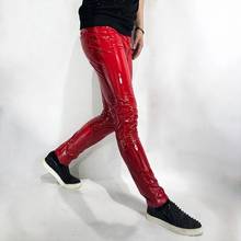 Pantalones pitillo elásticos para hombre, Sexy, color rojo, de piel sintética, estilo gótico, a la moda, de longitud completa, para club nocturno, talla grande 2024 - compra barato