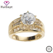 HuiSept-Anillos Retro para mujer, joyería de plata 925, anillo de dedo de piedras preciosas de circonita de forma redonda para mujer, accesorios de fiesta de compromiso de boda 2024 - compra barato