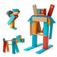Magnetic Wooden Blocks Toys DIY Children's Preschool Wood Blocks Rainbow Wood Educational Toys for Kids Best Gifts Christmas 2024 - buy cheap