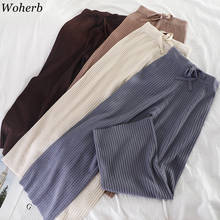 Woherb Women Knitted Wide Leg Pants New Warm Fashion 2020 Autumn Winter Trousers Elastic High Waist Ankle-length Pant Korean 2024 - buy cheap