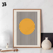 Abstract Art Canvas Painting Minimalist Posters and Prints Black and White Line Yellow Circle Wall Art Pictures for Living Room 2024 - buy cheap