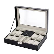 2021 Leather/Carbon Fiber New 8 + 2 Watch Box Luxury Watch Jewelry Storage Box Organizer For Rings Bracelet Display Holder Case 2024 - buy cheap