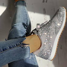 Women Flat Glitter Sneakers Casual Female Mesh Lace Up Bling Platform Comfortable Plus Size Vulcanized Crystal Shining Shoes New 2024 - buy cheap