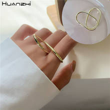 HUANZHI-anillos de Metal de dos dedos para mujer y niña, joyas modernas de diamantes de imitación con forma de corazón, Retro, regalos de joyería, novedad de 2020 2024 - compra barato