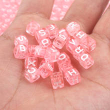 Cuentas acrílicas de 26 letras mezcladas, alfabeto plano, cubo transparente rosa, espaciador suelto para fabricación de joyas, collar de pulsera artesanal hecho a mano 2024 - compra barato