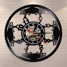 Adorable Crabs Vinyl Record Wall Clock  Marine Animal Seafood Coastal Home Decor Wall Clock Kitchen Foodie Decorative Wall Watch 2024 - buy cheap