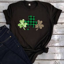 Женская футболка на День Святого Патрика, с леопардовым принтом, в зеленую клетку, большого размера, 2021 2024 - купить недорого