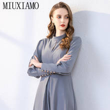 Miuximao 2020 vestido de verão runway design casual acetato rayon vestido feminino sólido manga longa vintage vestidos femininos 2024 - compre barato