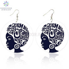 SOMESOOR Vintage African Black Queen Wood Drop Earrings Afrocentric Ethnic Design Both Sides Print Dangle Jewelry For Women Gift 2024 - buy cheap
