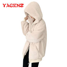 YAGENZ-abrigo de piel sintética para mujer, chaqueta con capucha de piel de conejo de imitación, ropa de talla grande, de felpa, otoño e invierno, 587 2024 - compra barato