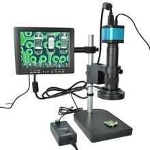 Juego completo de microscopio electrónico de 14MP, Kit de cámara de vídeo Industrial con soporte de montaje 180X c-mount, lámpara de pantalla, USB, HDMI 2024 - compra barato