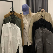 Pure Cotton Solid Color Shirt Men's Women's Autumn Japanese Loose Korean Hong Kong Style Couple Jacket All-Match Retro Clothes 2024 - buy cheap