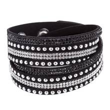 Moda feminina couro falso brilhante fix strass incrustado diy pulseira multicamadas presente pulseira feminina rebites 2024 - compre barato