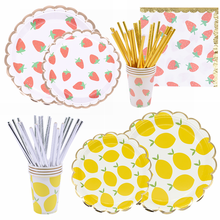 Strawberry Disposable Tableware Lemon Pattern Paper Plates Cups Straws for Wedding Birthday Party Decor Paper Tableware Supplies 2024 - buy cheap