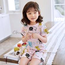 2-11Years Teenage Summer Girls Clothes Suit Baby Wears Kids Clothing Sets Cat Animal Print Breathable Pajamas Girls Outfits 2024 - buy cheap