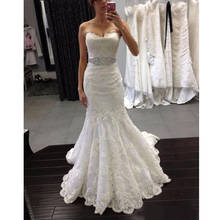Vestido de noiva estilo sereia, vintage, com pescoço, barato, personalizado, com apliques, rendas 2024 - compre barato