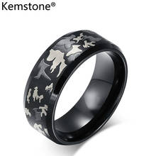 Kemstone 8mm fashion preto titânio aço laser três cores camuflagem anéis masculinos 2024 - compre barato