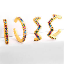 Arco-íris colorido brincos de manguito de orelha clip on para as mulheres círculo redondo pilha sem piercing barra brinco acessórios de jóias ers-q81 2024 - compre barato