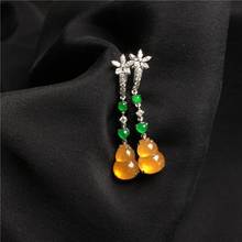 Original new natural chalcedony diamond gourd earrings elegant charm creative retro female silver jewelry 2024 - buy cheap