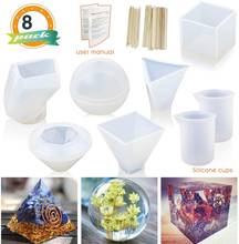 silicone Mold Various Shape Epoxy Resin Molds Including Cube Pyramid Sphere Diamond Stone mould with Measuring Cups Wood Sticks 2024 - buy cheap