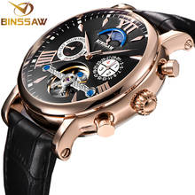 BINSSAW Men New Automatic Mechanical Tourbillon Watch Business Leather Luxury Brand Moon Phase Sports Watches Relogio Masculino 2024 - buy cheap