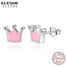 ELESHE-pendientes de plata de ley 925 para mujer y niña, aretes pequeños con esmalte rosa, joyería de plata 2024 - compra barato