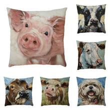 Decorative Throw Pillow Case Cover Oil Painting Animals Pig Dog Polyester Cushion Cover For Sofa Home Capa De Almofadas 45x45 2024 - buy cheap