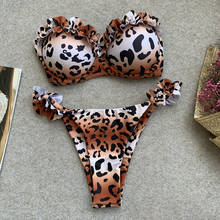 Conjunto de Bikini con relleno y Push-Up para mujer, bañador Sexy con aros y volantes de leopardo, ropa de baño unicolor de banda para mujer 2021 2024 - compra barato
