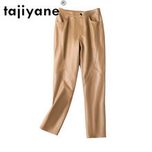 Tajeyane-pantalones de tubo de piel de oveja auténtica para mujer, ropa de calle femenina, de cintura alta, de tela, TN2470 2024 - compra barato