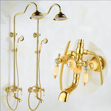 4 Color gold plated jade rain shower faucet mixer tap, Brass diamond shower faucet head set, Bathroom shower faucet wall mounted 2024 - buy cheap