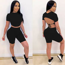 Women Tracksuit 2 Piece Set Summer Short Sleeve Crop Tops and Biker Shorts Solid Matching Sets Female Joggers Sportwear Fitness 2024 - buy cheap