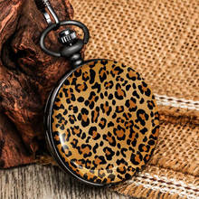 Retro Wild Style Leopard Pattern Printed Pendant Pocket Watch Quartz Movement Antique Black Fob Chain Pocket Clock Men Women 2024 - buy cheap