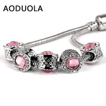 3 Pcs a Lot Silver-Color Pink Crystal Beads for Jewelry Making Rhinestone European DIY Bead Fit For Pandora Charms Bracelets 2024 - buy cheap