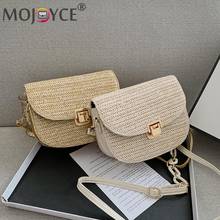 Vintage Straw Woven Chain Shoulder Bag Women Summer Small Handbag Female Beach Vacation Semicircle Saddle Bags 2024 - buy cheap