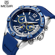 MEGIR мужские часы, топ люксовый бренд хронограф наручные часы военные спортивные синие резиновые деловые мужские часы Relogio Masculino 2083 2024 - купить недорого