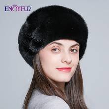 ENJOYFUR winter mink fur berets for female whole black mink fur women hats warm fur flower caps 2024 - buy cheap