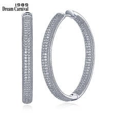 DreamCarnival 1989 Rhodium Color Zirconia Luxury Elegant Classic Hoop Earrings for Women Thin Easy Push In Pin Locks SE23882-WR 2024 - buy cheap