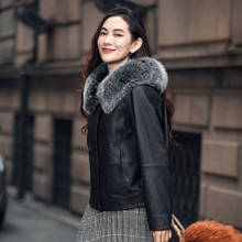 Jaqueta de couro legítimo feminina, casaco curto de pele de carneiro curto coreano outono inverno 2020 2024 - compre barato