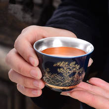 Jingdezhen-taza de té de plata de ley 999 hecha a mano, cuenco de té de Color esmalte de cerámica, Kung Fu, té negro, Oolong 2024 - compra barato