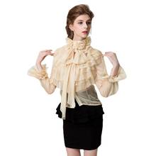 French Palace Women Spring Fashion Blouse Sexy Mesh Transparent Tops Black High Neck Bow Tie Front Layered Ruffle Sheer Shirts 2024 - buy cheap