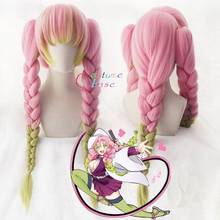 Kanroji Mitsuri Anime Demon Slayer: Kimetsu No Yaiba Women Cosplay Wig Green Pink long Hair Braids Hair Halloween+ Free Wig Cap 2024 - buy cheap