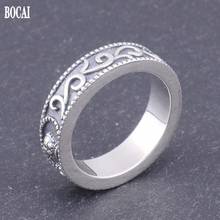 Новинка 100%, однотонное кольцо BOCAI из чистого серебра пробы с рисунком травы Танг, Женское кольцо для студенток, простое индивидуальное модное мужское кольцо 2024 - купить недорого