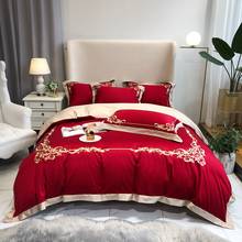 Luxury Style Red Embroidery 100S Egyptian Cotton Duvet Cover Bed Linen Fitted Sheet Pillowcases Bedclothes King Queen Size 4PCS 2024 - buy cheap