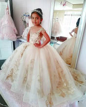 Champagne Tulle Flower Girl Dresses Ball Gown Sheer Neck Flower Girl Dresses First Communion Dress Pageant Gowns 2024 - buy cheap