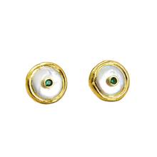 GG Jewelry 16mm Freshwater White Coin Pearl Golden Plated Stud Green Cz Earrings 2024 - buy cheap