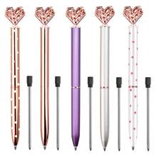 5Pcs Big Crystal Diamond Pen,Heart Shaped Pen,Bling Metal Ballpoint Pen School and Office Supplies,Rose Gold/Silver/White/Purple 2024 - buy cheap